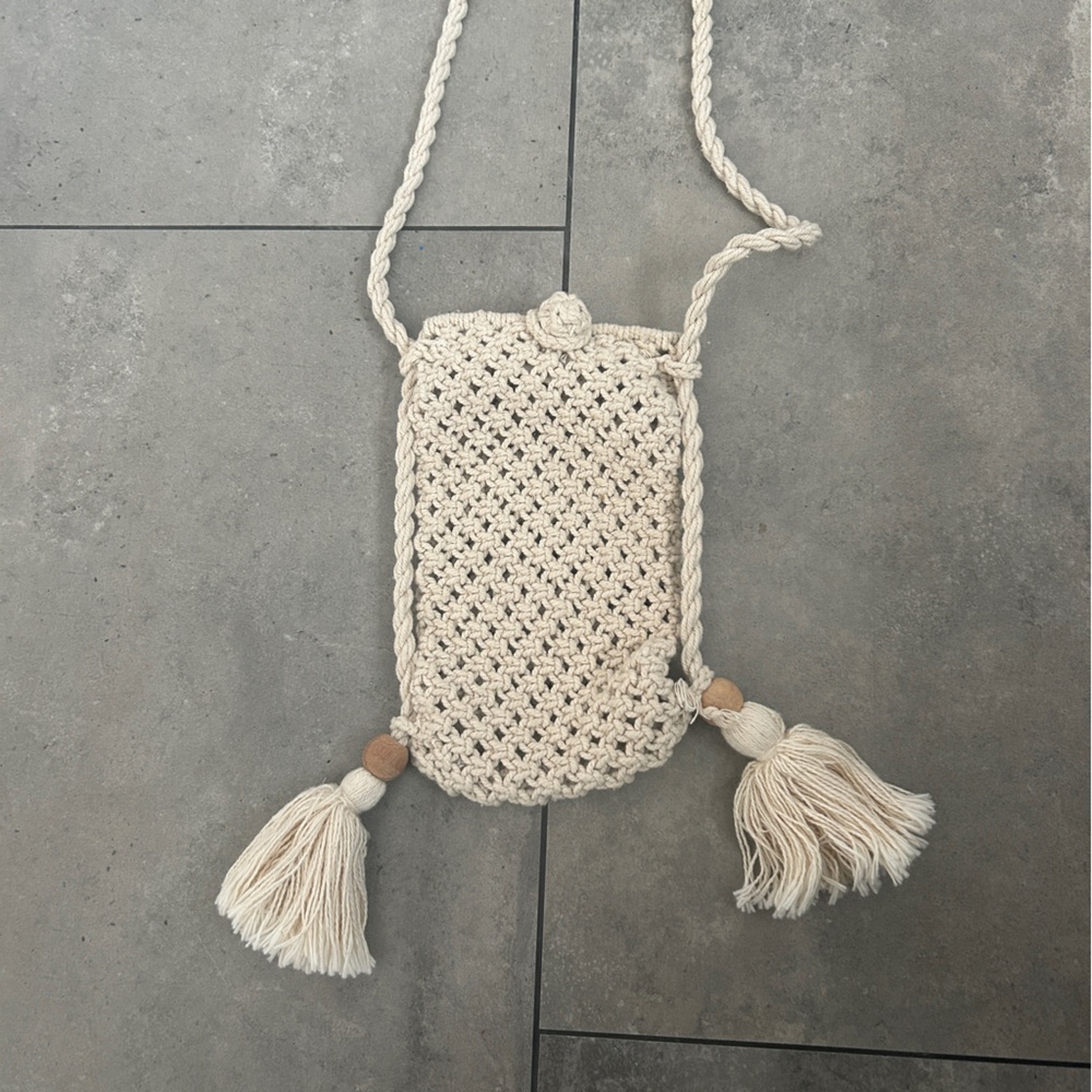 Oysho cream macrame crochet mini sling crossbody bag purse